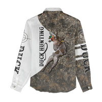 Duck Hunting Retriever Women Casual Shirt Mallard Shotgun Hunt with Camouflage Marsh Dog Artwork