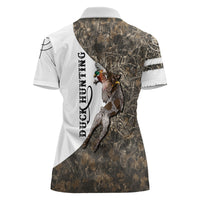 Duck Hunting Retriever Women Polo Shirt Mallard Shotgun Hunt with Camouflage Marsh Dog Artwork