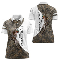 Duck Hunting Retriever Women Polo Shirt Mallard Shotgun Hunt with Camouflage Marsh Dog Artwork