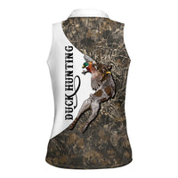 Duck Hunting Retriever Women Sleeveless Polo Shirt Mallard Shotgun Hunt with Camouflage Marsh Dog Artwork