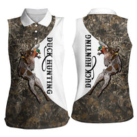 Duck Hunting Retriever Women Sleeveless Polo Shirt Mallard Shotgun Hunt with Camouflage Marsh Dog Artwork