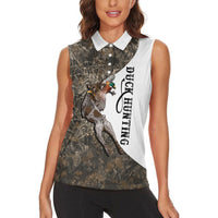 Duck Hunting Retriever Women Sleeveless Polo Shirt Mallard Shotgun Hunt with Camouflage Marsh Dog Artwork
