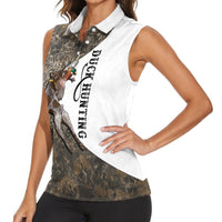 Duck Hunting Retriever Women Sleeveless Polo Shirt Mallard Shotgun Hunt with Camouflage Marsh Dog Artwork
