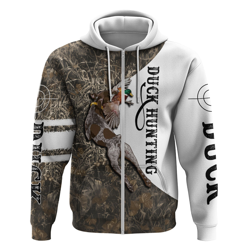 Duck Hunting Retriever Zip Hoodie Mallard Shotgun Hunt with Camouflage Marsh Dog Artwork