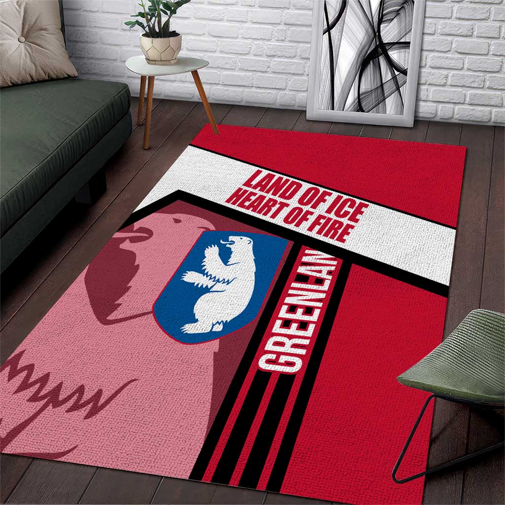 Greenland Area Rug with Polar Bear Emblem and Land of Ice Heart of Fire Text Design