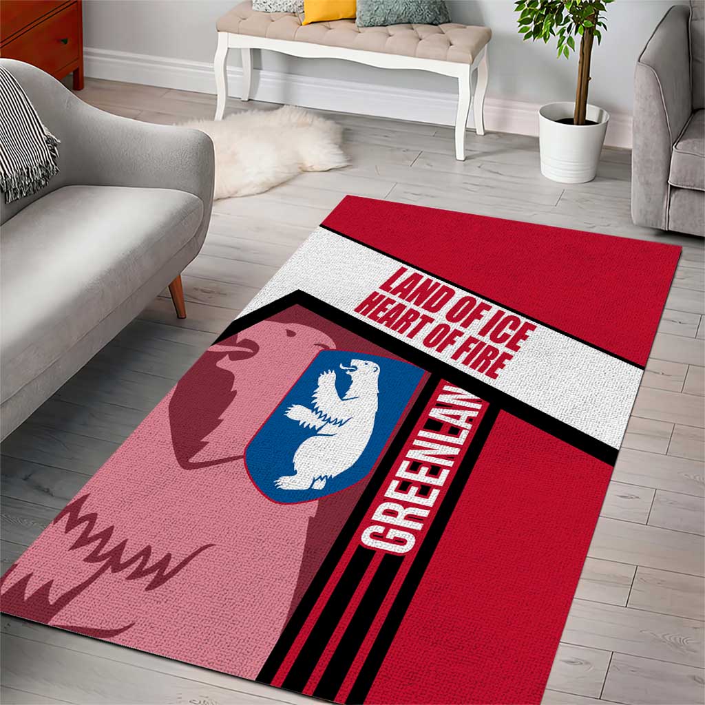 Greenland Area Rug with Polar Bear Emblem and Land of Ice Heart of Fire Text Design