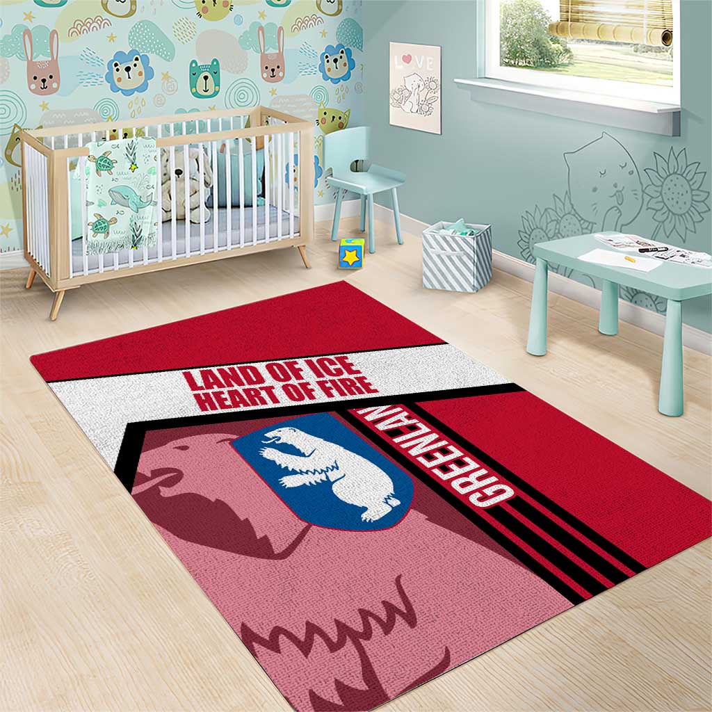 Greenland Area Rug with Polar Bear Emblem and Land of Ice Heart of Fire Text Design