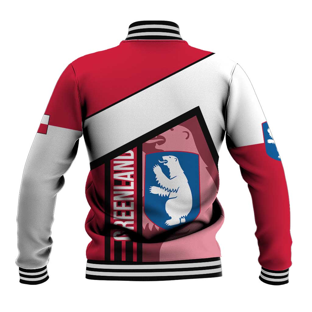 Greenland Baseball Jacket with Polar Bear Emblem and Land of Ice Heart of Fire Text Design
