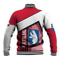 Greenland Baseball Jacket with Polar Bear Emblem and Land of Ice Heart of Fire Text Design