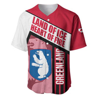 Greenland Baseball Jersey with Polar Bear Emblem and Land of Ice Heart of Fire Text Design