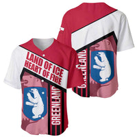 Greenland Baseball Jersey with Polar Bear Emblem and Land of Ice Heart of Fire Text Design