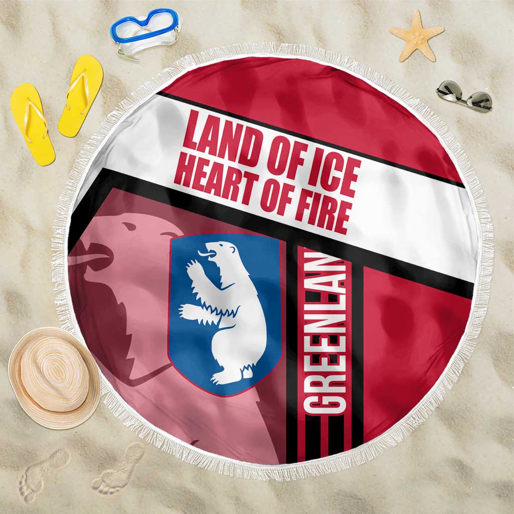Greenland Beach Blanket with Polar Bear Emblem and Land of Ice Heart of Fire Text Design