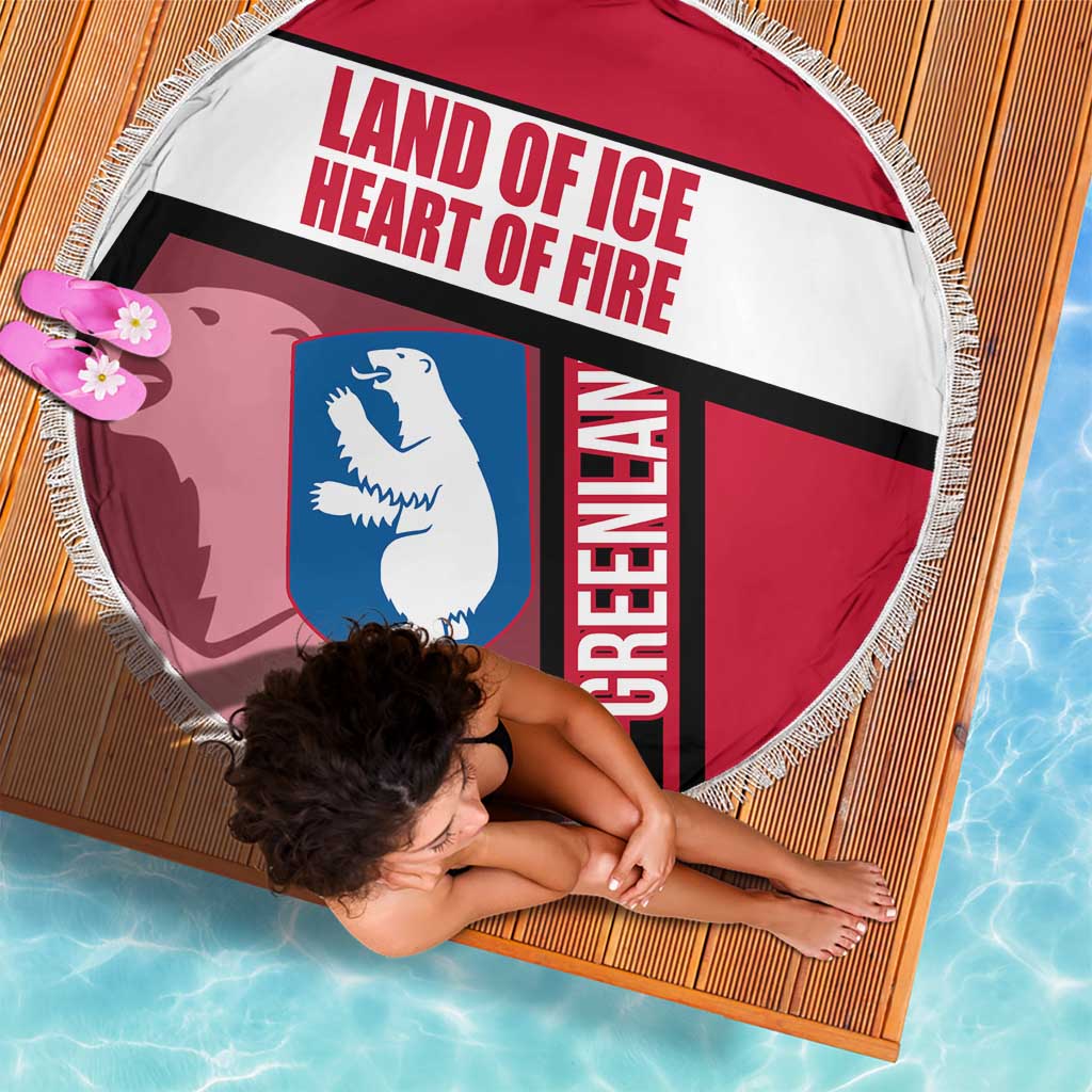 Greenland Beach Blanket with Polar Bear Emblem and Land of Ice Heart of Fire Text Design