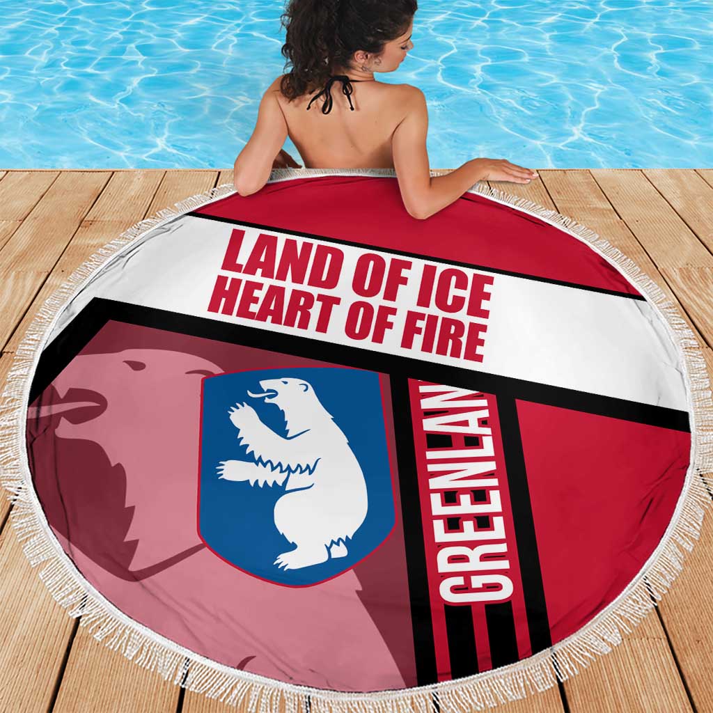 Greenland Beach Blanket with Polar Bear Emblem and Land of Ice Heart of Fire Text Design