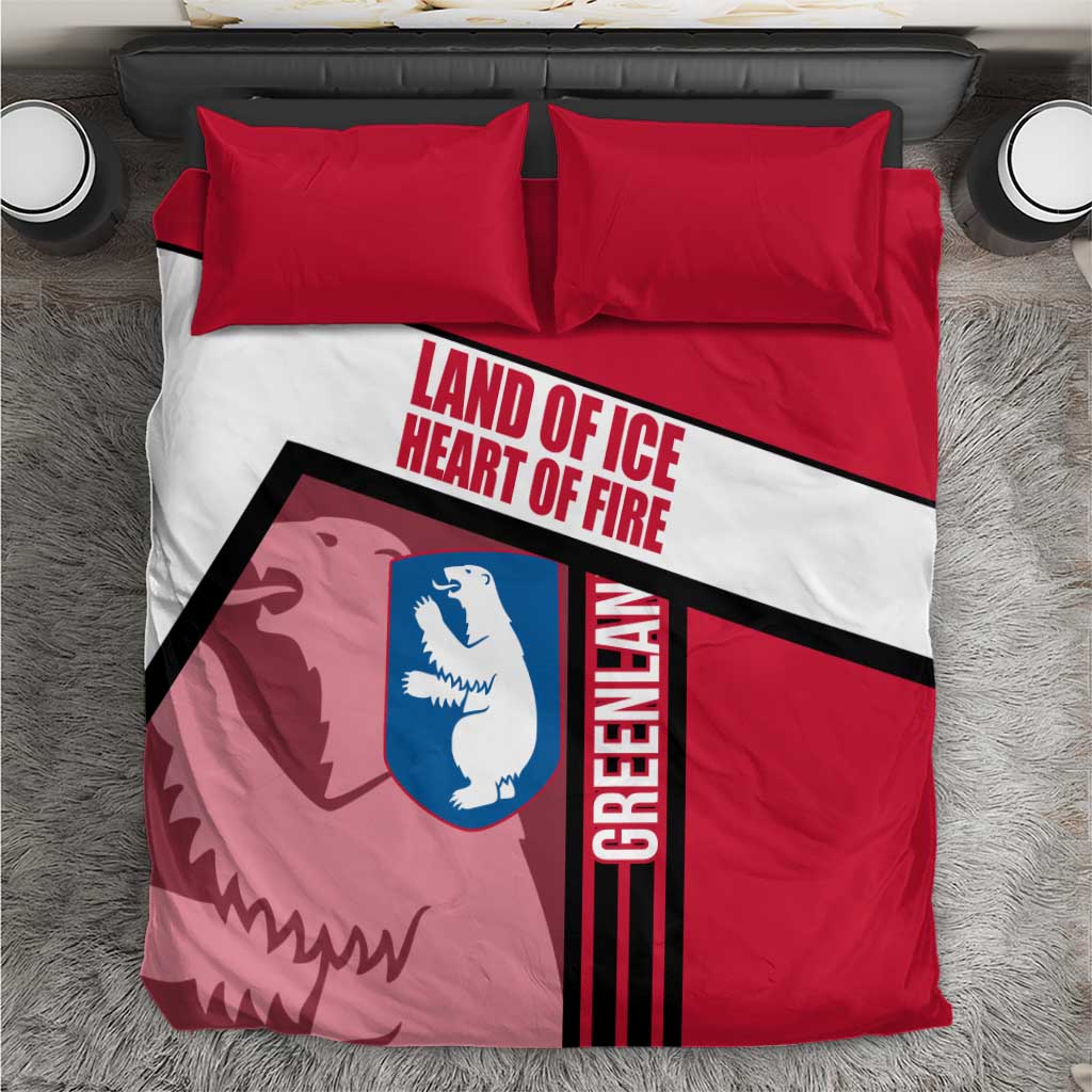 Greenland Bedding Set with Polar Bear Emblem and Land of Ice Heart of Fire Text Design