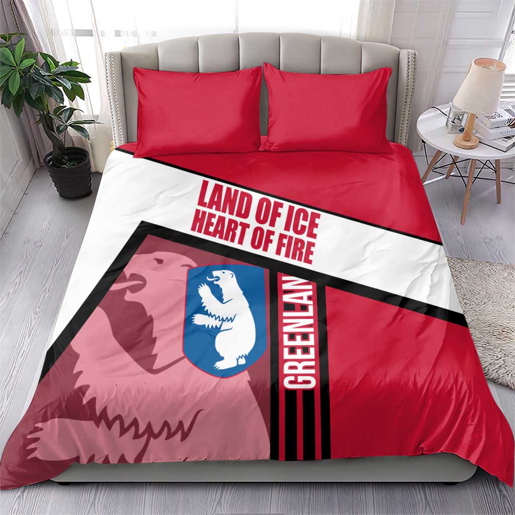 Greenland Bedding Set with Polar Bear Emblem and Land of Ice Heart of Fire Text Design