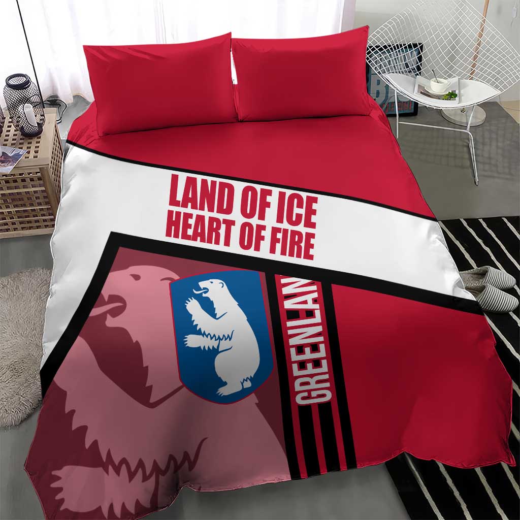 Greenland Bedding Set with Polar Bear Emblem and Land of Ice Heart of Fire Text Design