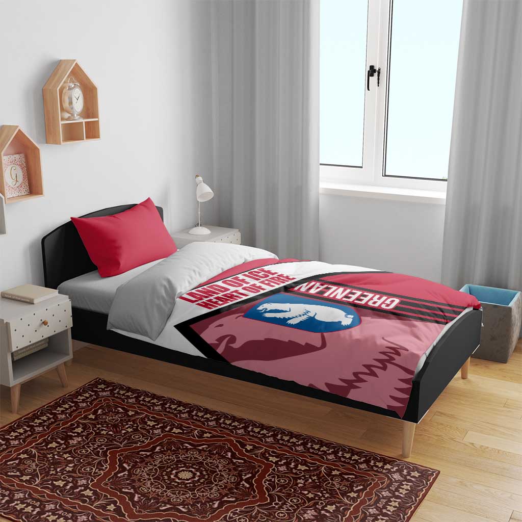 Greenland Bedding Set with Polar Bear Emblem and Land of Ice Heart of Fire Text Design