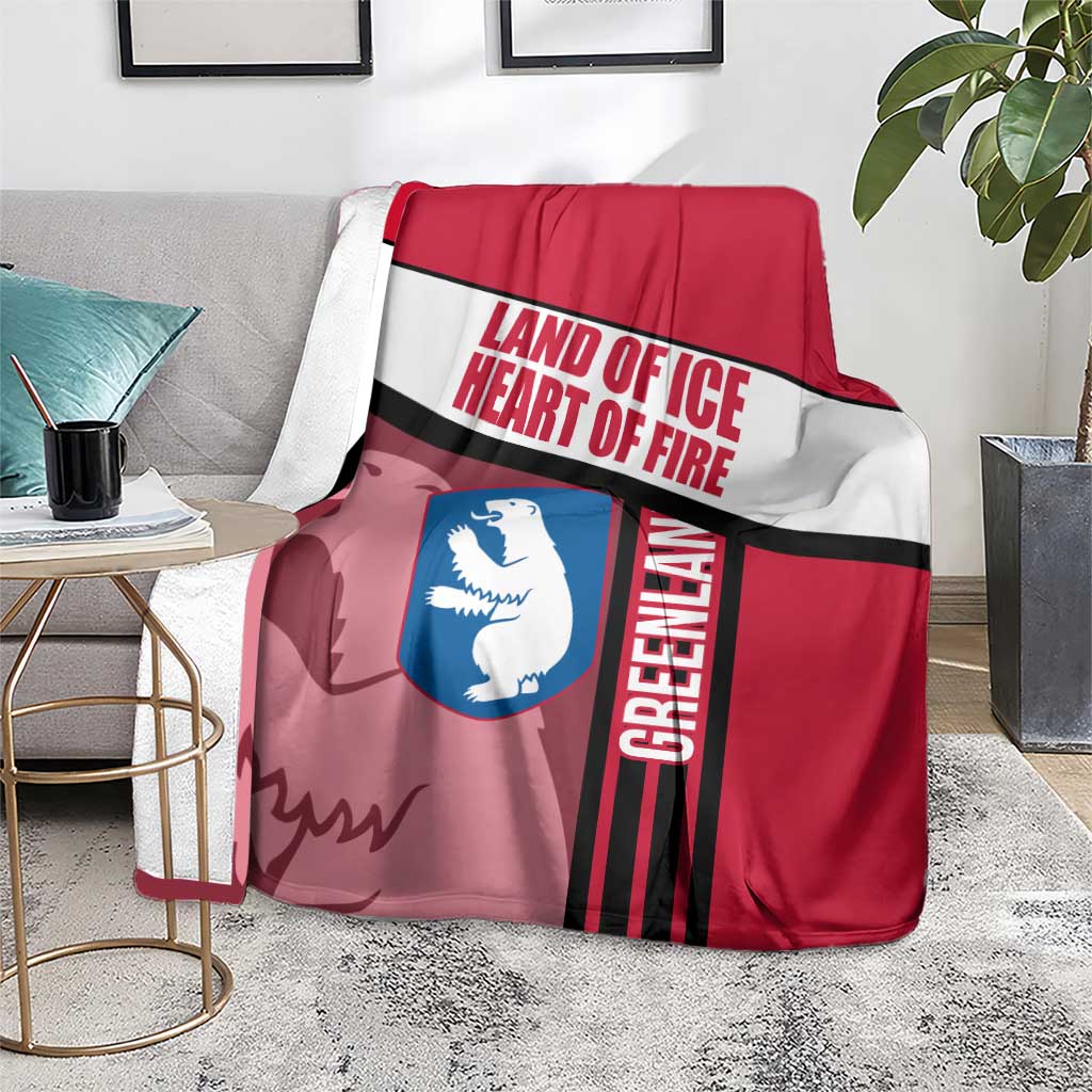 Greenland Blanket with Polar Bear Emblem and Land of Ice Heart of Fire Text Design