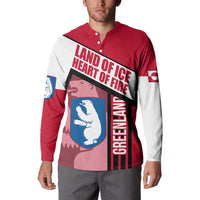 Greenland Button Sweatshirt with Polar Bear Emblem and Land of Ice Heart of Fire Text Design