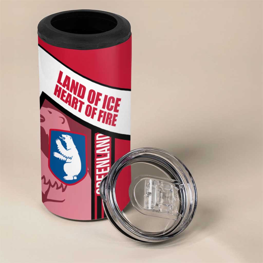 Greenland 4 in 1 Can Cooler Tumbler with Polar Bear Emblem and Land of Ice Heart of Fire Text Design