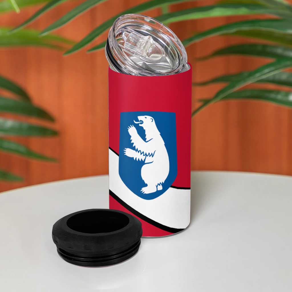 Greenland 4 in 1 Can Cooler Tumbler with Polar Bear Emblem and Land of Ice Heart of Fire Text Design
