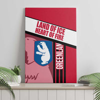Greenland Canvas Wall Art with Polar Bear Emblem and Land of Ice Heart of Fire Text Design
