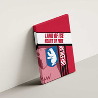 Greenland Canvas Wall Art with Polar Bear Emblem and Land of Ice Heart of Fire Text Design