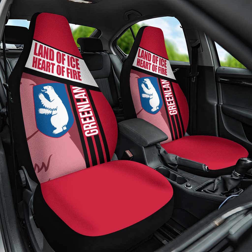 Greenland Car Seat Cover with Polar Bear Emblem and Land of Ice Heart of Fire Text Design