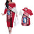 Greenland Couples Matching Off The Shoulder Long Sleeve Dress and Hawaiian Shirt with Polar Bear Emblem and Land of Ice Heart of Fire Text Design