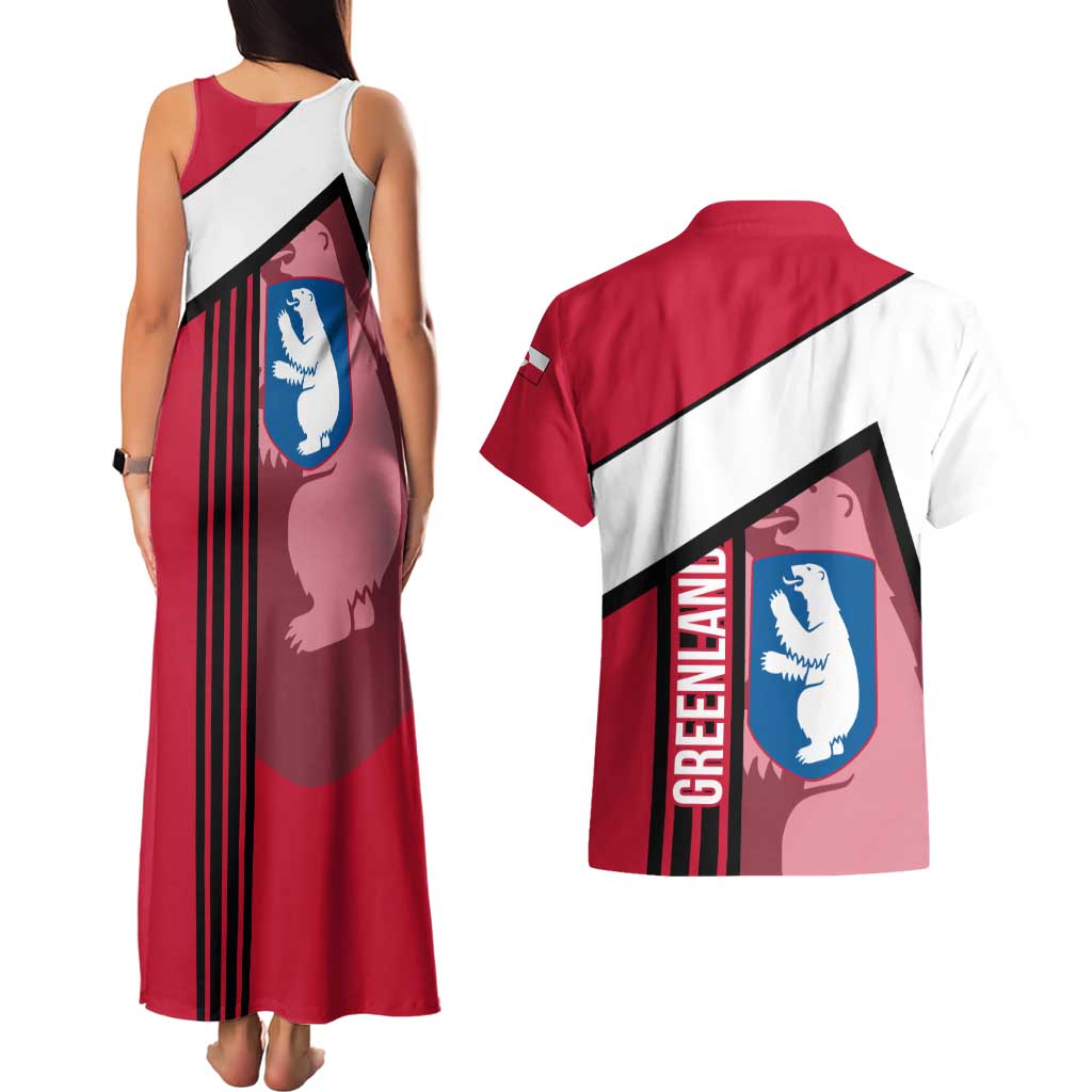 Greenland Couples Matching Tank Maxi Dress and Hawaiian Shirt with Polar Bear Emblem and Land of Ice Heart of Fire Text Design