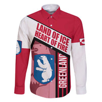 Greenland Family Matching Long Sleeve Bodycon Dress and Hawaiian Shirt with Polar Bear Emblem and Land of Ice Heart of Fire Text Design