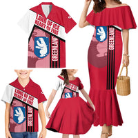 Greenland Family Matching Mermaid Dress and Hawaiian Shirt with Polar Bear Emblem and Land of Ice Heart of Fire Text Design