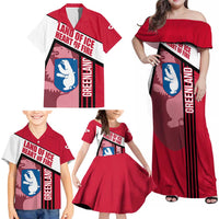 Greenland Family Matching Off Shoulder Maxi Dress and Hawaiian Shirt with Polar Bear Emblem and Land of Ice Heart of Fire Text Design