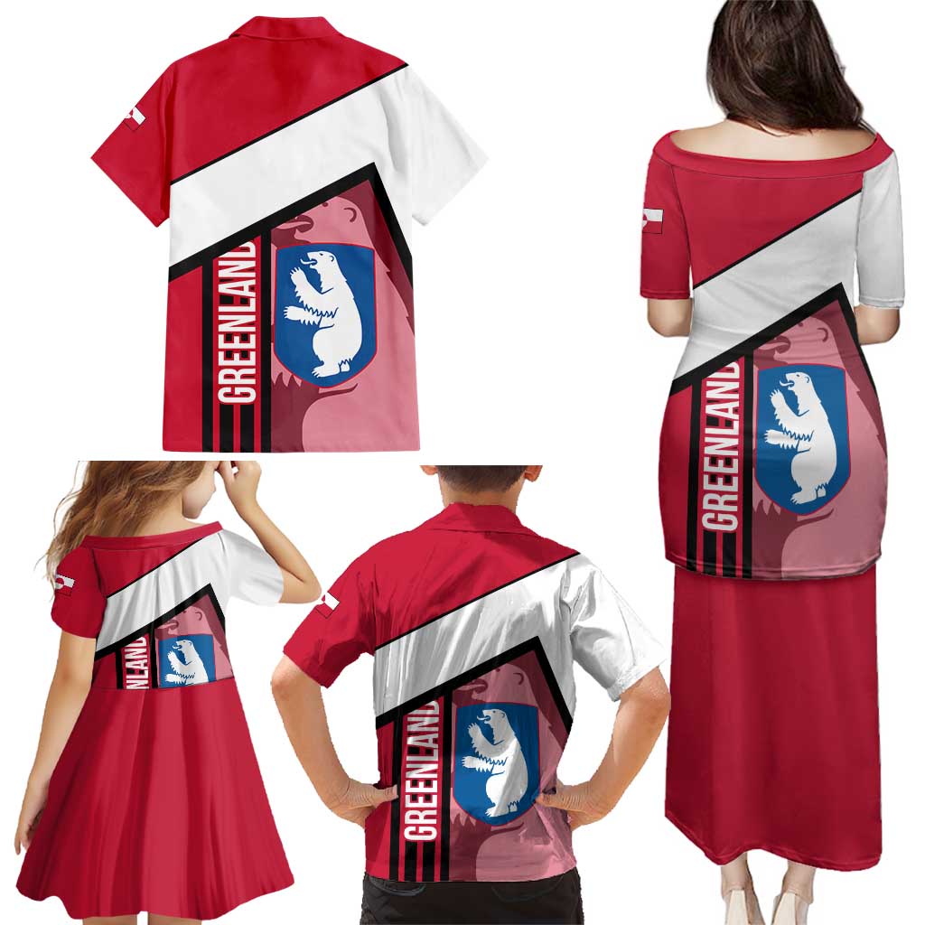 Greenland Family Matching Puletasi and Hawaiian Shirt with Polar Bear Emblem and Land of Ice Heart of Fire Text Design
