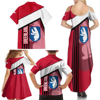 Greenland Family Matching Summer Maxi Dress and Hawaiian Shirt with Polar Bear Emblem and Land of Ice Heart of Fire Text Design