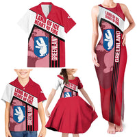 Greenland Family Matching Tank Maxi Dress and Hawaiian Shirt with Polar Bear Emblem and Land of Ice Heart of Fire Text Design