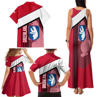 Greenland Family Matching Tank Maxi Dress and Hawaiian Shirt with Polar Bear Emblem and Land of Ice Heart of Fire Text Design