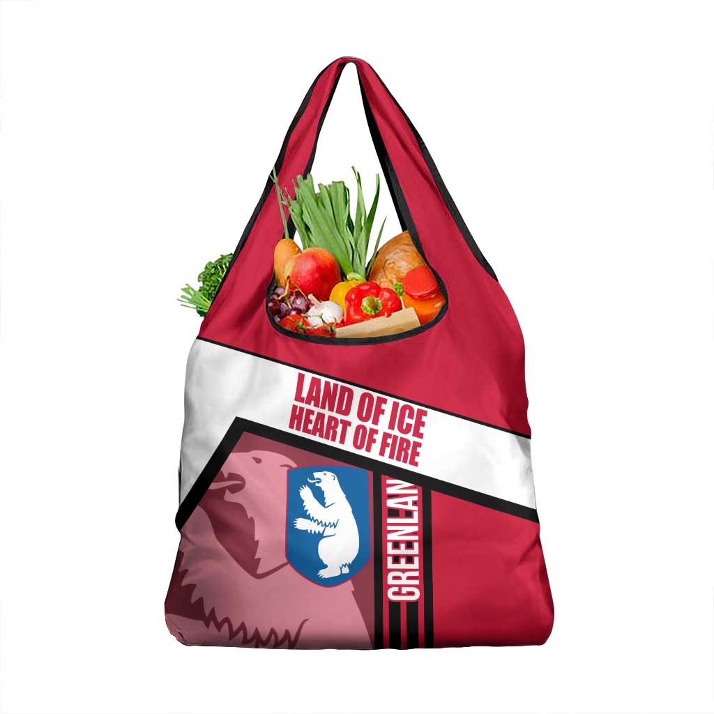 Greenland Grocery Bag with Polar Bear Emblem and Land of Ice Heart of Fire Text Design