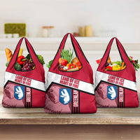 Greenland Grocery Bag with Polar Bear Emblem and Land of Ice Heart of Fire Text Design