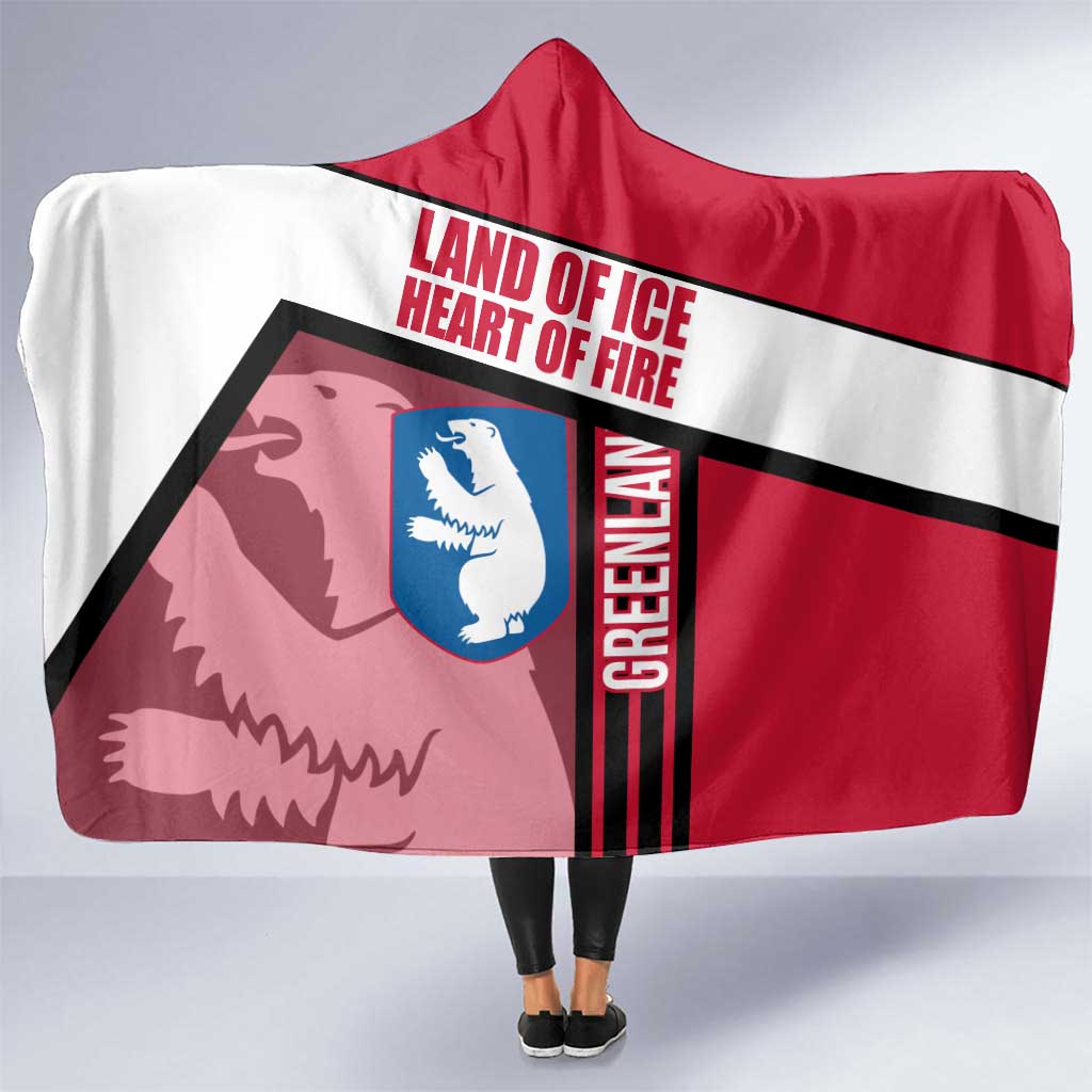 Greenland Hooded Blanket with Polar Bear Emblem and Land of Ice Heart of Fire Text Design