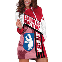 Greenland Hoodie Dress with Polar Bear Emblem and Land of Ice Heart of Fire Text Design