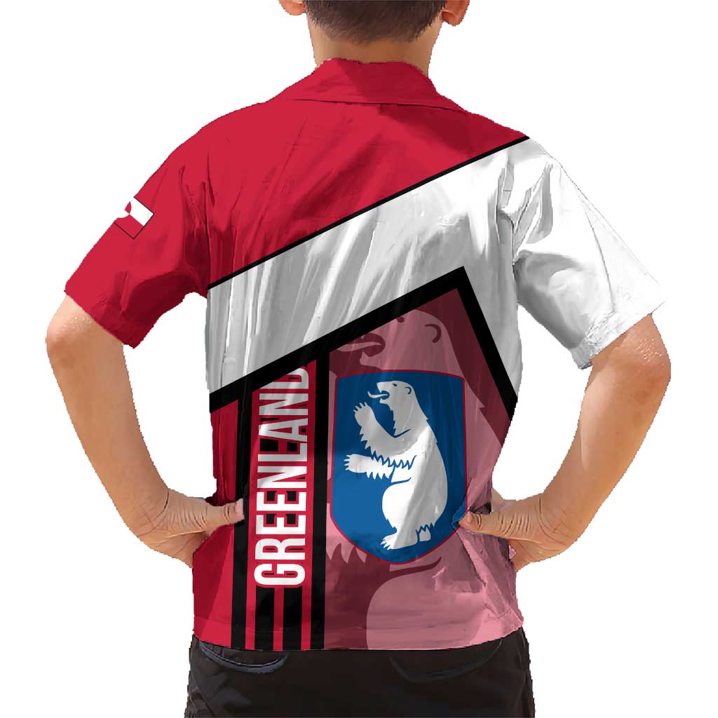 Greenland Kid Hawaiian Shirt with Polar Bear Emblem and Land of Ice Heart of Fire Text Design