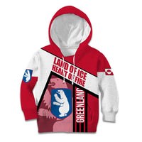 Greenland Kid Hoodie with Polar Bear Emblem and Land of Ice Heart of Fire Text Design