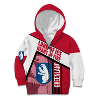 Greenland Kid Hoodie with Polar Bear Emblem and Land of Ice Heart of Fire Text Design