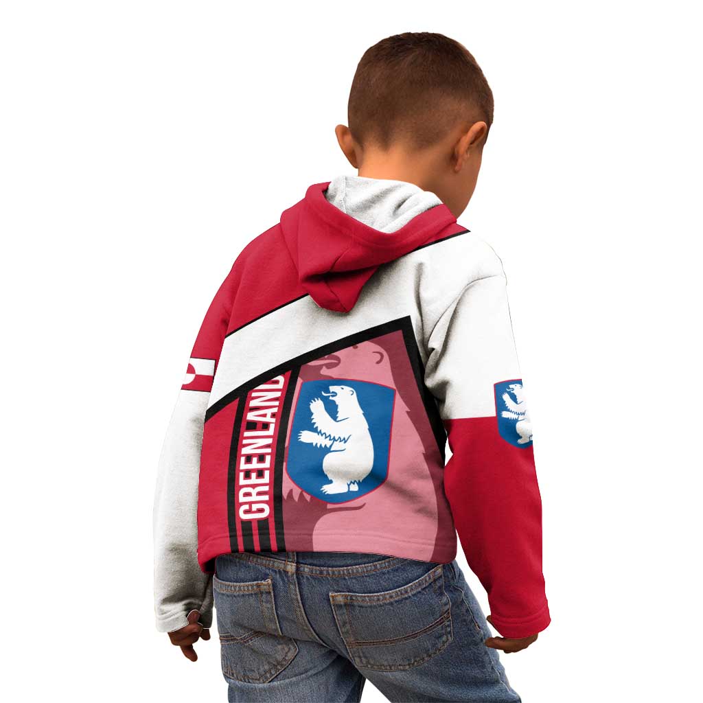 Greenland Kid Hoodie with Polar Bear Emblem and Land of Ice Heart of Fire Text Design