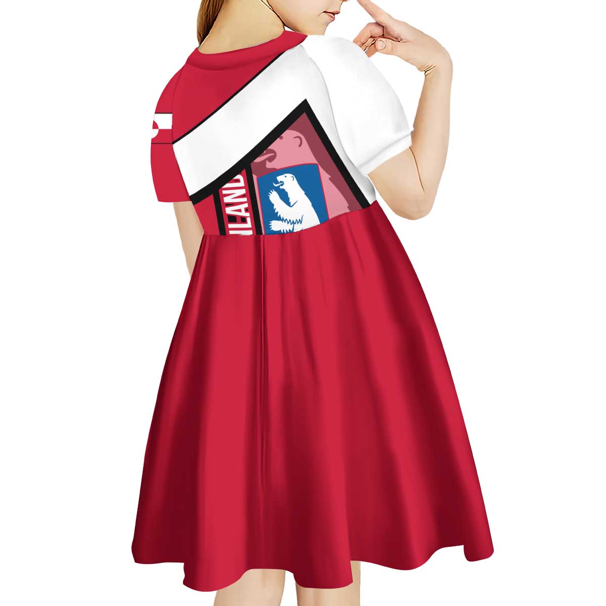 Greenland Kid Short Sleeve Dress with Polar Bear Emblem and Land of Ice Heart of Fire Text Design