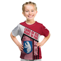Greenland Kid T Shirt with Polar Bear Emblem and Land of Ice Heart of Fire Text Design