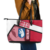 Greenland Leather Tote Bag with Polar Bear Emblem and Land of Ice Heart of Fire Text Design