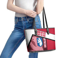 Greenland Leather Tote Bag with Polar Bear Emblem and Land of Ice Heart of Fire Text Design